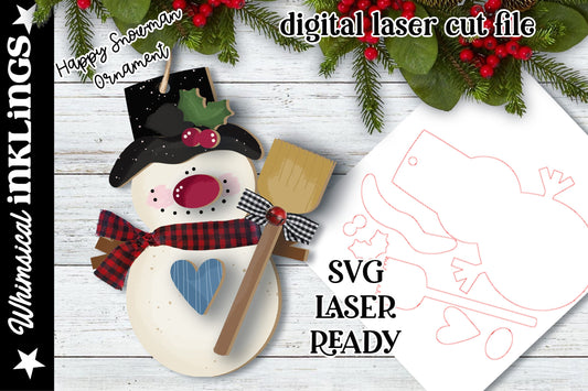 Happy Snowman Ornament SVG| Laser Cut Snowman Ornament| Glow forge| Ornament SVG