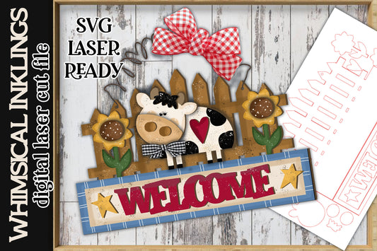 Welcome Cow SVG| Cow Sign SVG| Laser Cut Cow| Glow forge| Farmhouse SVG| Glowforge Farm