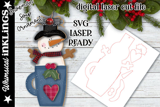 Snowman Soup Ornament SVG| Laser Cut Snowman Ornament| Glow forge| Snowman Laser SVG