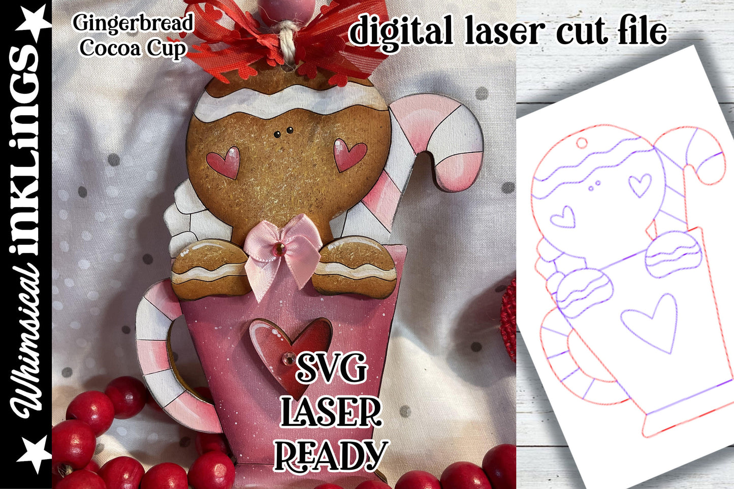 Gingerbread Cocoa Cup Ornament| Christmas SVG| Laser Cut Christmas Gingerbread| Glow forge| Ornament SVG