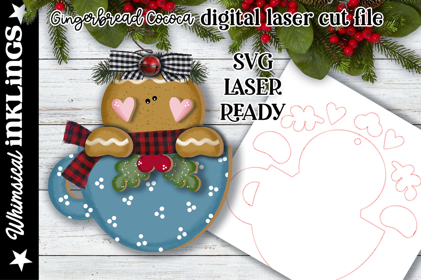 Gingerbread Cocoa Ornament| Christmas SVG| Laser Cut Christmas Gingerbread| Glow forge| Ornament SVG