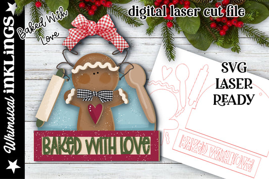 Baked with Love Gingerbread Ornament| Christmas SVG| Laser Cut Christmas Gingerbread| Glow forge| Ornament SVG