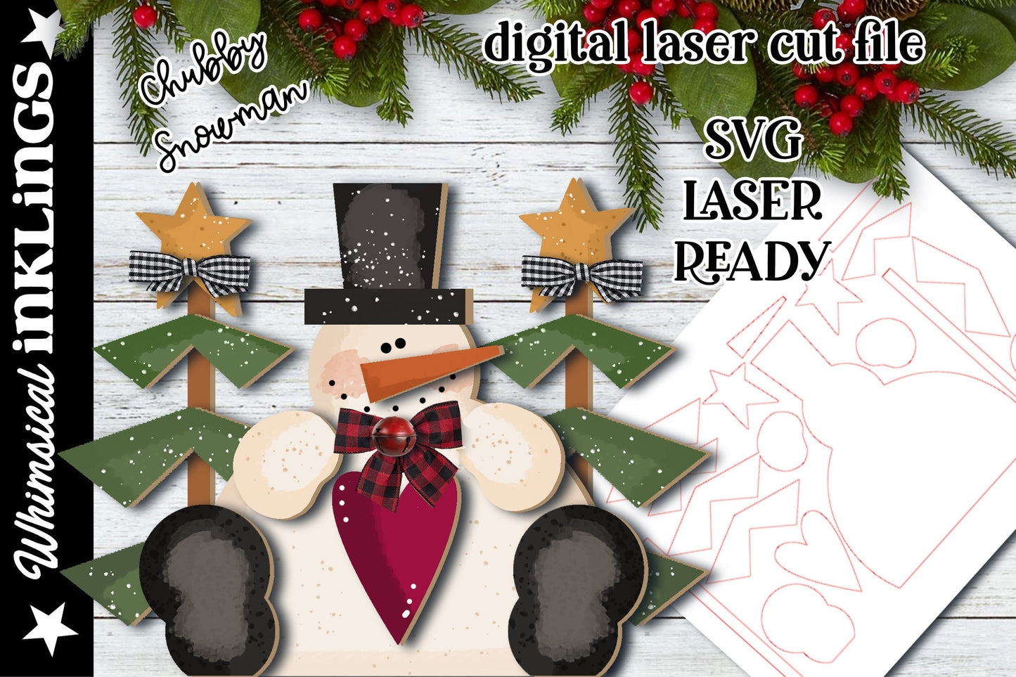 Chubby Snowman SVG |Laser Ready Snowman| Glow forge Christmas Ornament| Glowforge Snowman