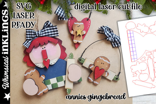 Annies Gingerbread Ornament SVG Set| Christmas SVG| Raggedy Annie Ornament| Glow forge| Ornament SVG