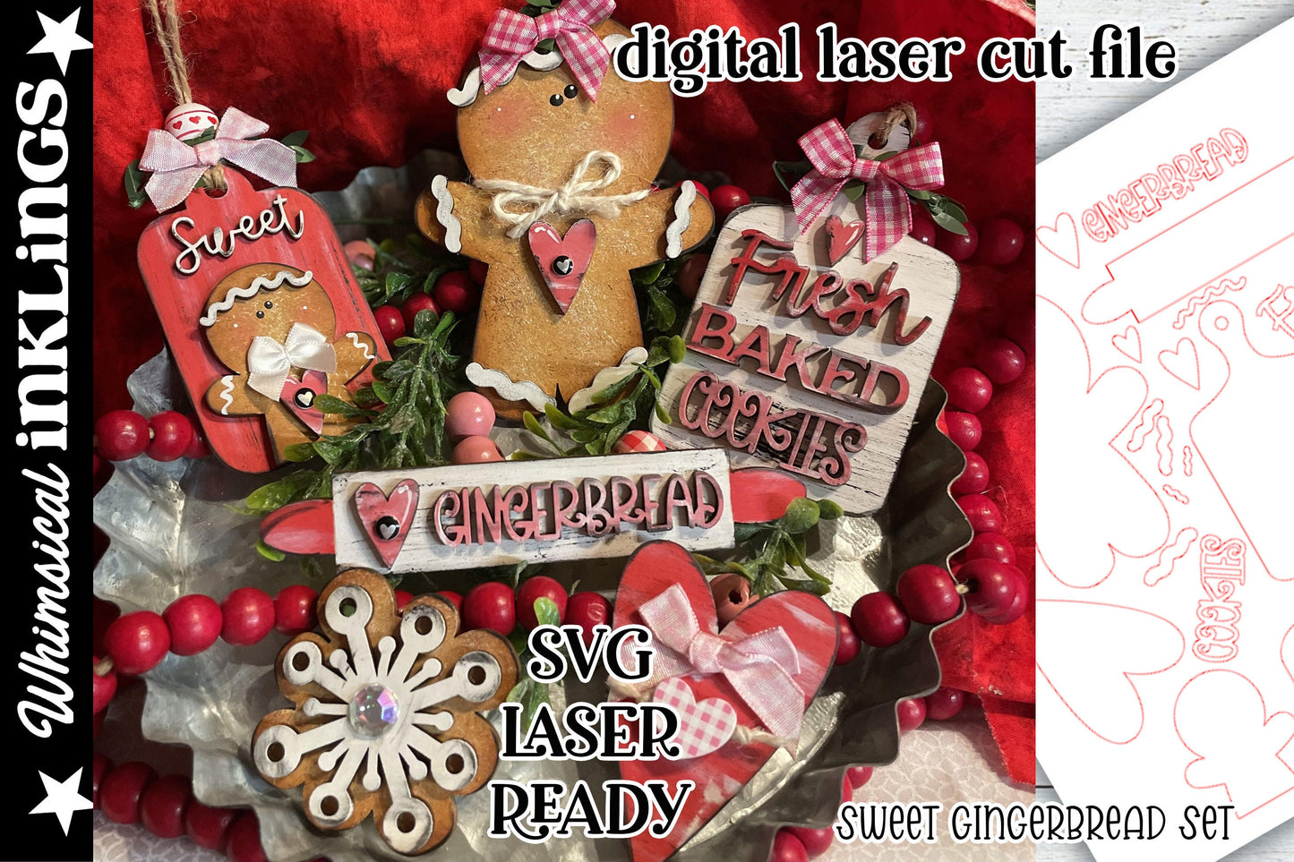 Sweet Gingerbread| Christmas SVG| Laser Cut Christmas Gingerbread| Glow forge| Ornament SVG|Tiered Tray Gingerbread