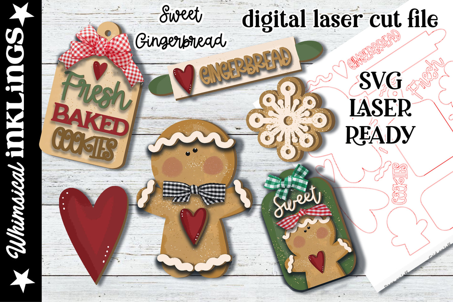 Sweet Gingerbread| Christmas SVG| Laser Cut Christmas Gingerbread| Glow forge| Ornament SVG|Tiered Tray Gingerbread