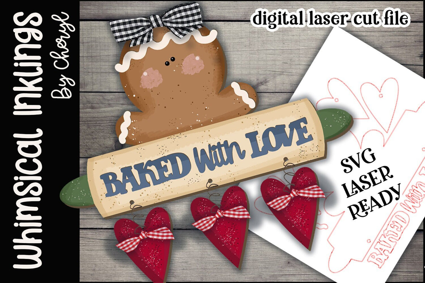 Baked with Love Gingerbread Sign| Christmas SVG| Laser Cut Christmas Gingerbread| Glow forge| Ginger Tray