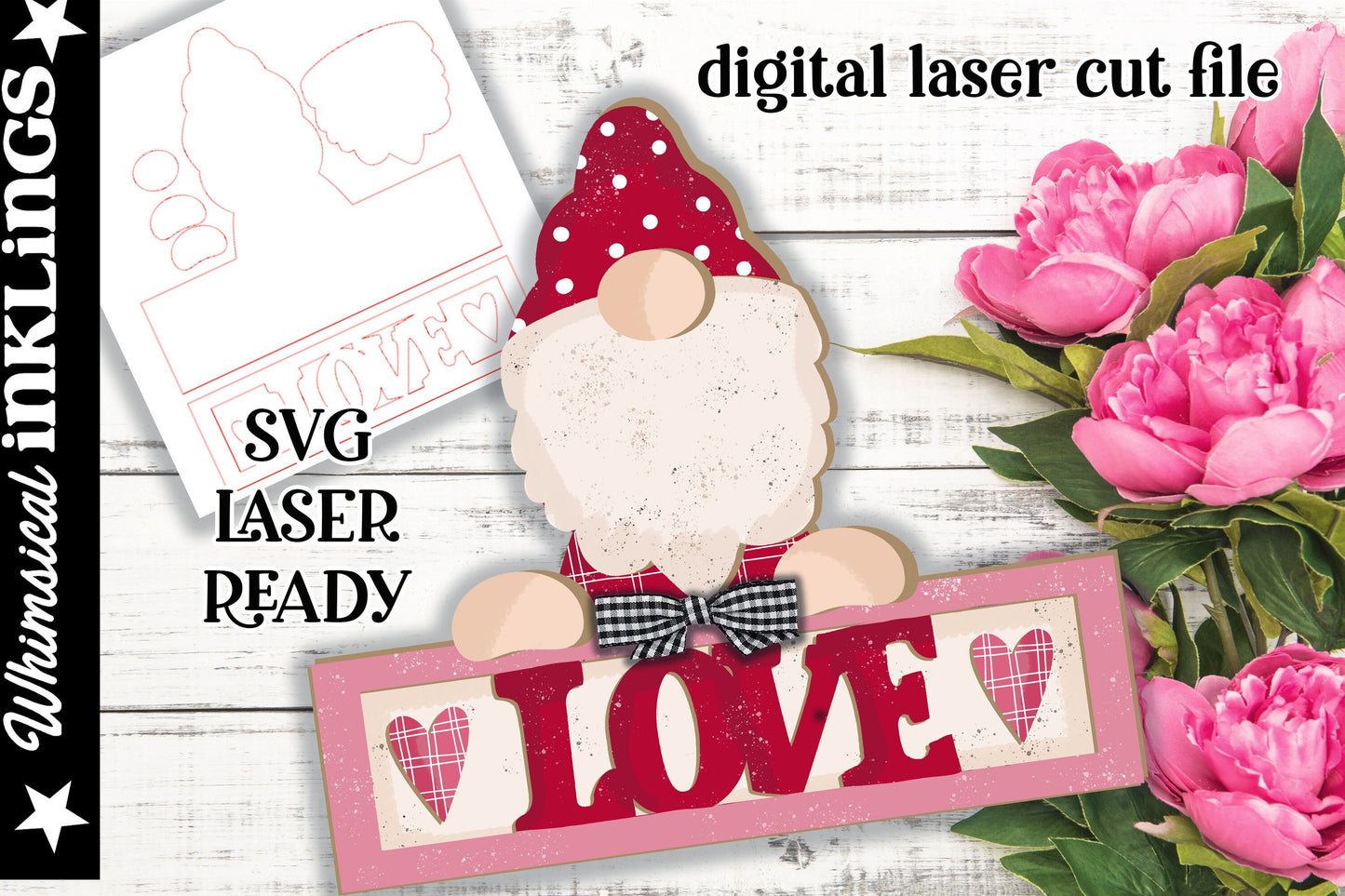 Love Gnome Sign SVG| Valentine's Day SVG| Laser Cut Love Gnome| Glow forge| Valentine Gnome SVG