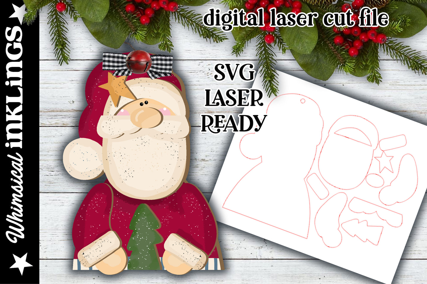 Prim Santa Ornament SVG| Santa Claus SVG| Laser Cut Santa Ornament| Glow forge| Ornament SVG