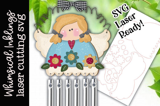 Flower Angel Wind Chime SVG |Laser Ready Sunflower Wind Chimes SVG| Glow Forge Angel| Windchime SVG