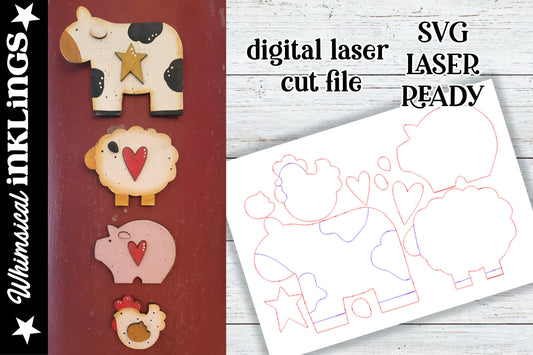 Farmhouse Magnets SVG| Cow SVG| Laser Cut Pig| Glow forge| Magnet SVG| Chicken Magnet