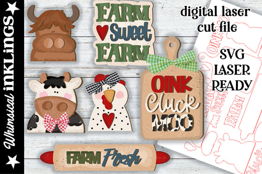 Farm Sweet Farm SVG| Cow SVG| Laser Cut Pig| Glow forge Farmhouse| Farmhouse Tiered Tray SVG|