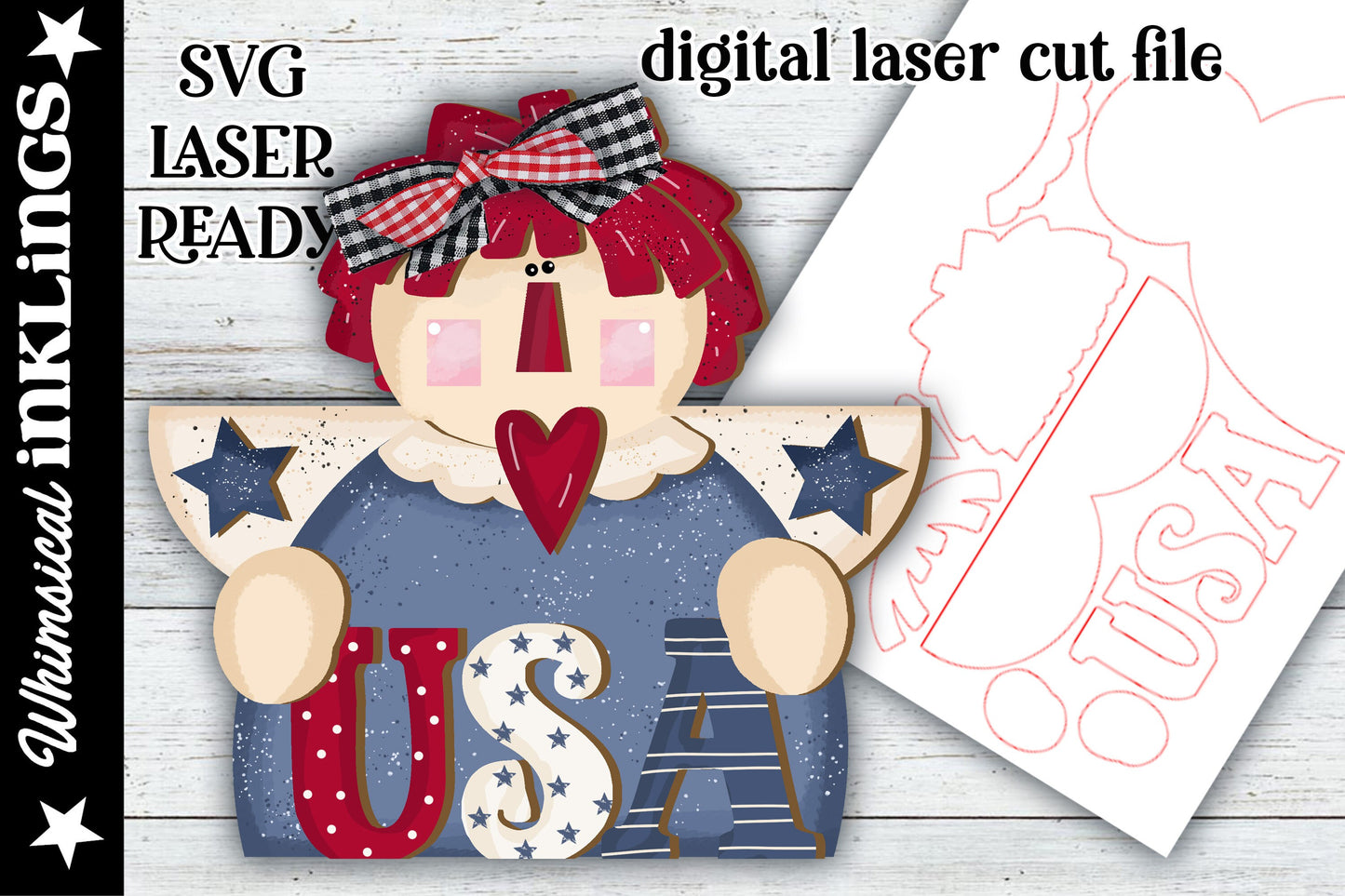 Patriotic Annie SVG| Americana Annie SVG| Raggedy Annie Laser | Glow forge| Raggedy SVG