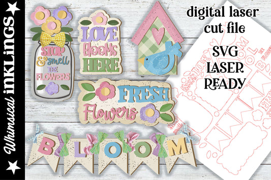 Love Blooms Here SVG |Laser Ready Floral Set| Glow Forge Flowers| Floral Tiered Tray