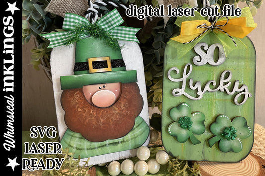 So Lucky- Leprechaun Laser Ready SVG| Leprechaun Tags SVG| Glowforge Leprechaun| Saint Patricks Day SVG