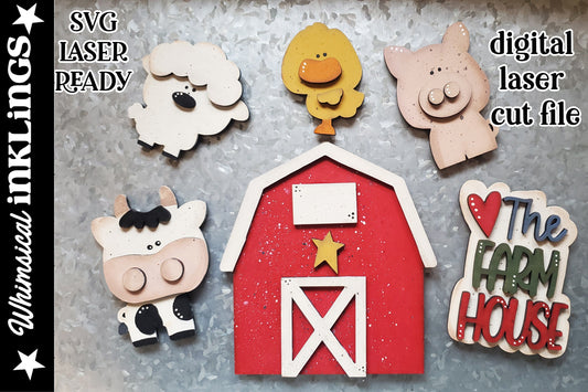 The Farmhouse SVG Set| Cow SVG| Laser Cut Pig| Glow forge Farmhouse| Farmhouse Tiered Tray SVG|