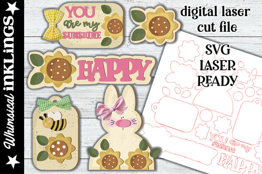 Sunflower Bunny SVG |Laser Ready Sunflower Set| Glow Forge Bee| Sunflower Tiered Tray