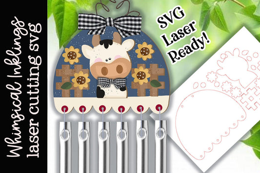 Sunflower Cow Wind Chime SVG |Laser Ready Cow SVG| Glow Forge Farm| Wind chime SVG