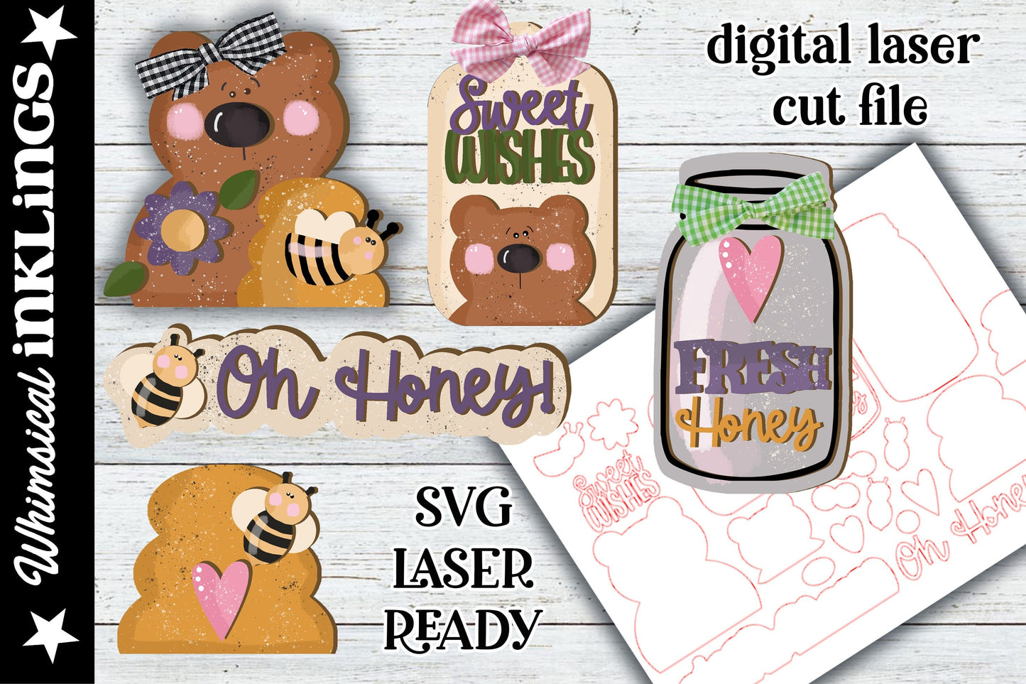 Oh Honey Bee Bear SVG |Laser Ready Bee Set| Glow Forge Bee| Bear Tiered Tray