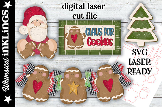 Claus For Cookies Christmas SVG Set |Christmas Laser SVG| Laser Cut Christmas Ornament| Glow Forge| Christmas Tiered TraySVG