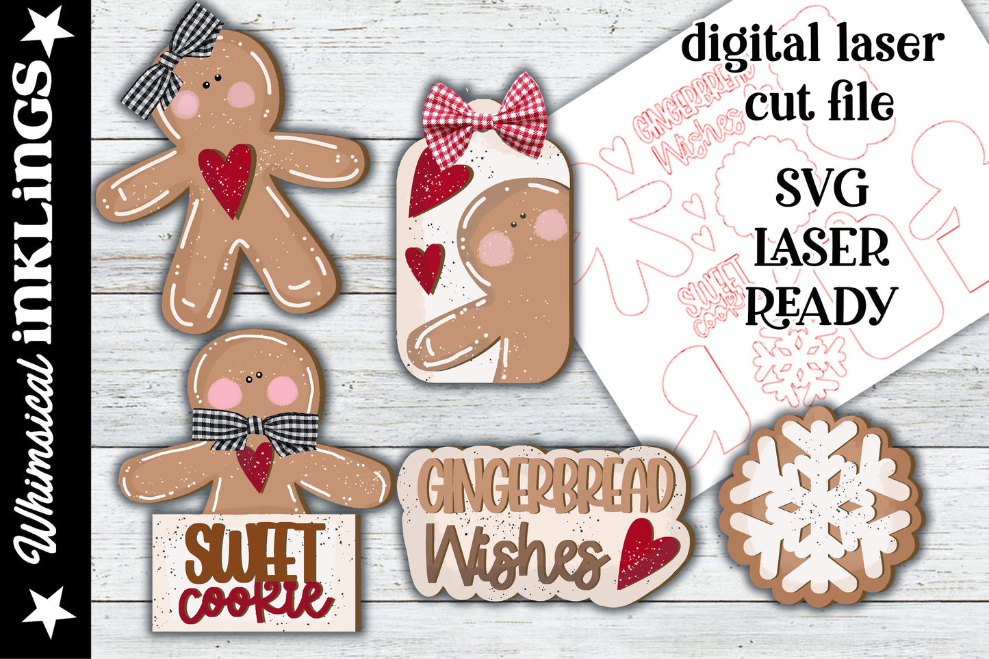 Gingerbread Wishes SVG| Gingerbread SVG| Laser Cut Christmas Gingerbread| Glow forge| Gingerbread Tiered TraySVG