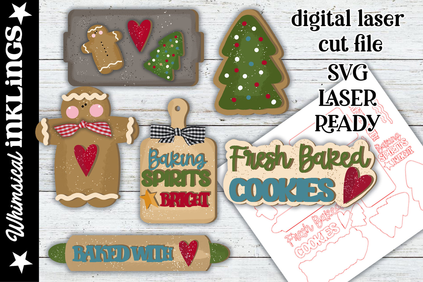 Baking Spirits Bright Laser SVG| Laser Cut Christmas Cookies| Glow forge| Cookie Tiered Tray Laser SVG
