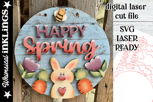 Happy Spring-Easter Sign SVG |Laser Ready Easter Sign| Glow Forge Easter| Spring SVG