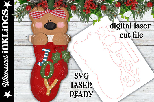 Joy Bear Ornament |Laser Ready Bear Ornament| Glow forge Christmas Ornament| Joy Ornament|Glowforge Ornament