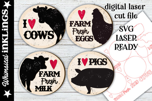 Farm Animal Magnets SVG Set| Cow SVG| Laser Cut Farm| Glow forge| Farmhouse Tiered Tray SVG|