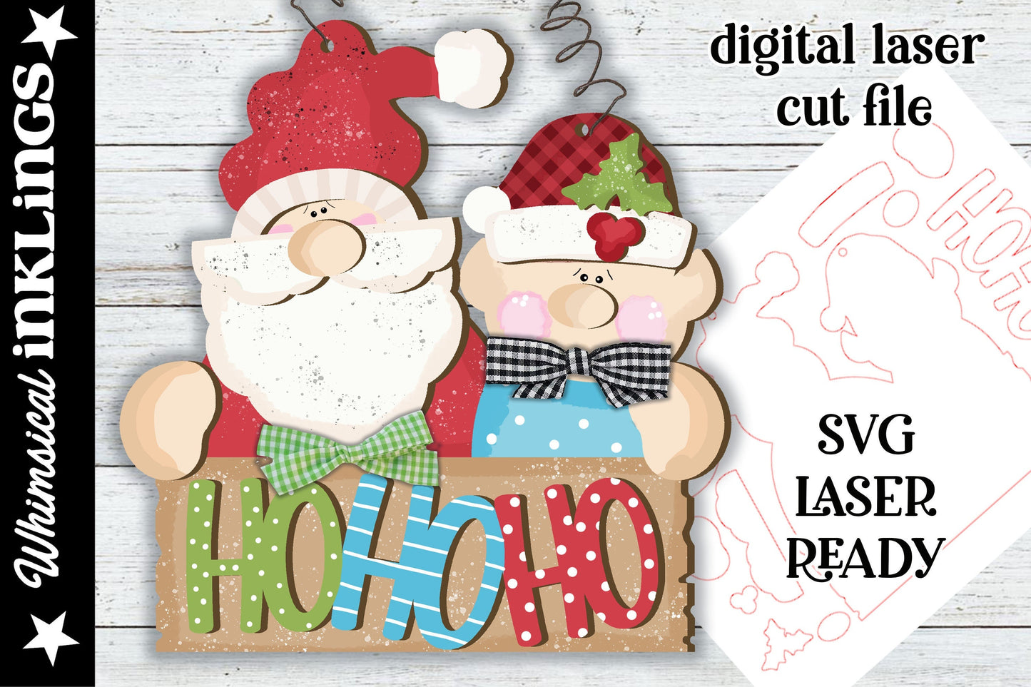 Ho Ho Ho Santa Ornament SVG| Santa Claus SVG| Laser Cut Santa Ornament| Glow forge|Elf Ornament SVG