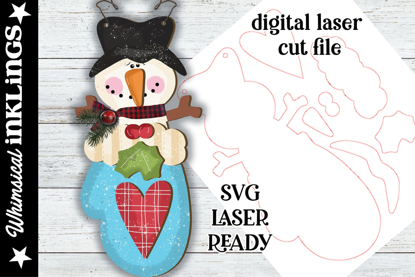 Mitten Snowman Ornament  SVG| Laser Cut Snowman Ornament| Glow forge| Layered Snowman Laser SVG