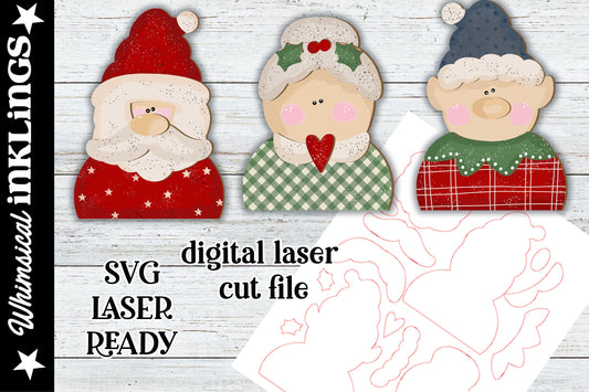 Christmas Trio Laser SVG Set |Mrs. Claus SVG| Laser Cut Christmas Ornaments Ornament| Glow Forge| Ornament SVG