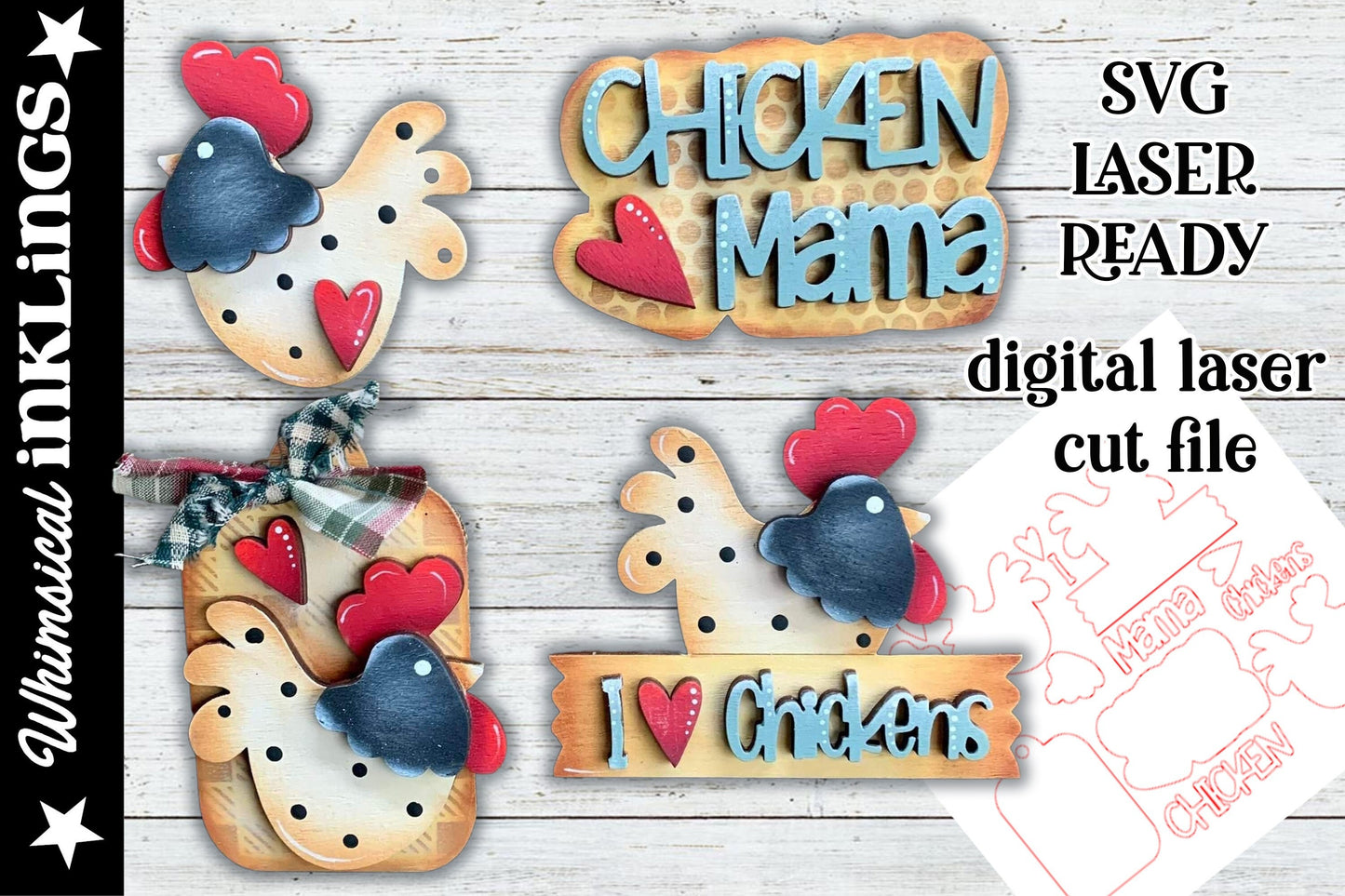 Chicken Lover SVG Set| Chicken SVG| Laser Cut Chicken| Glow forge| Chicken Magnets SVG| Chicken Tiered Tray