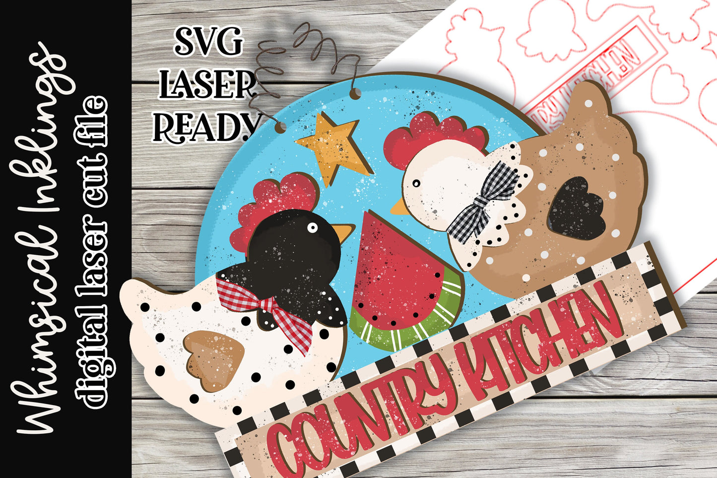 Country Kitchen Chickens SVG| Chicken SVG| Laser Cut Chicken| Glow forge| Chicken Sign SVG|