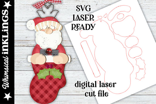 Santa Stocking Ornament SVG| Santa Claus SVG| Laser Cut Santa Ornament| Glow forge| Ornament SVG