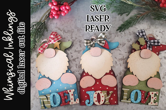 ChristmaslGnome Trio SVG |Laser Ready Christmas Gnome| Glow Forge Gnome| Laser Ready Gnome SVG