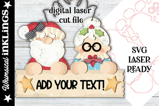 Mr. And Mr.s Claus Sign SVG| Santa Claus SVG| Laser Cut Santa Ornament| Glow forge| Christmas SVG