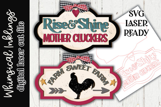 Mother Cluck Rooster Signs SVG| Farm SVG| Laser Cut Farmhouse| Glow forge| Chicken Sign SVG|