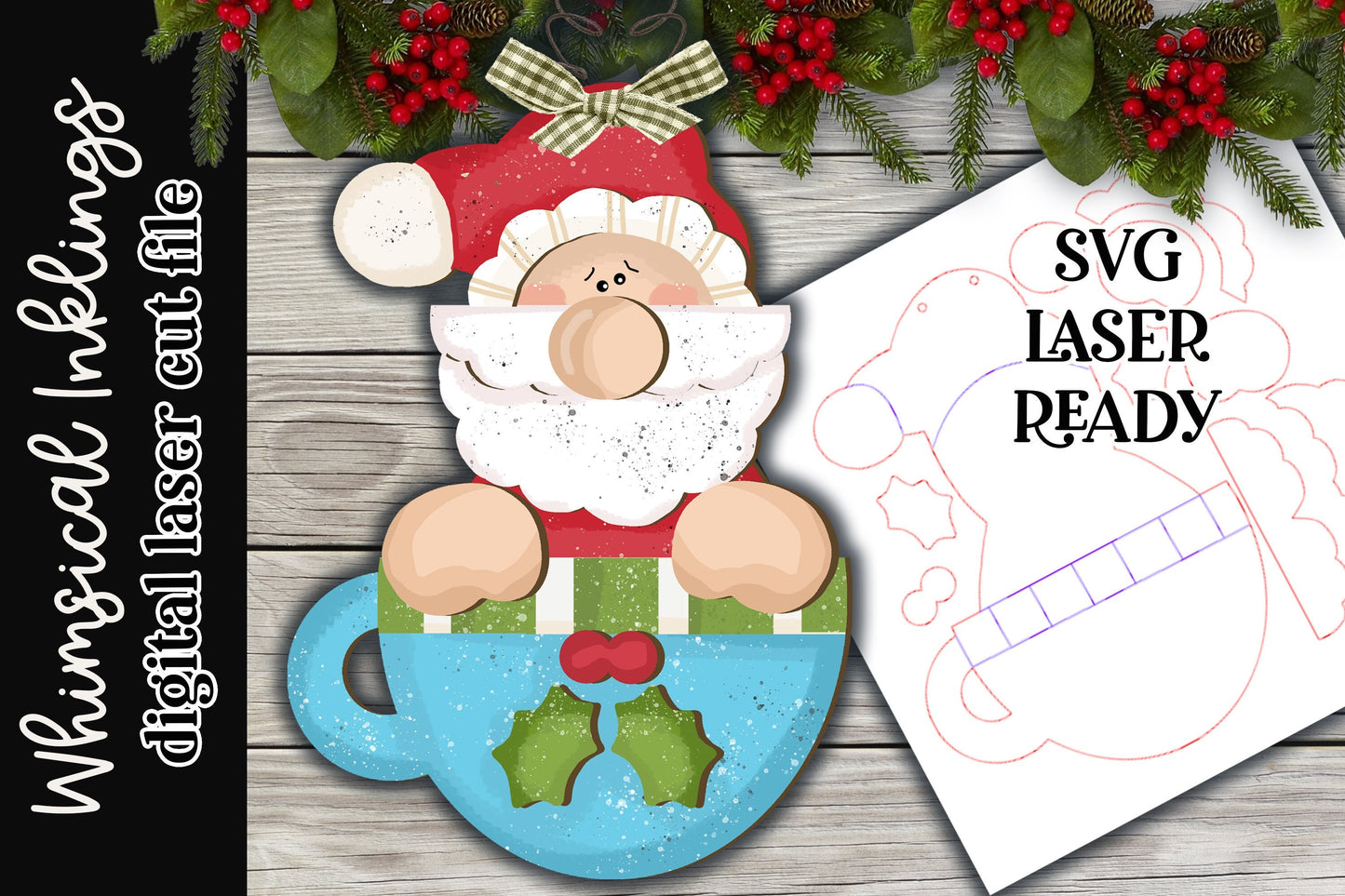 Santa in a cup SVG| Santa Claus SVG| Laser Cut Snowman Ornament| Glow forge| Ornament SVG