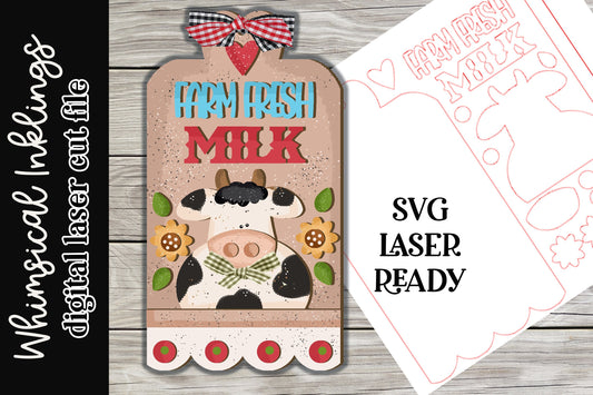 Farm Fresh Milk Penny Rug Cow Laser SVG| Cow Sign SVG| Laser Cut Cow| Glow forge| Farmhouse SVG| Glowforge Farm