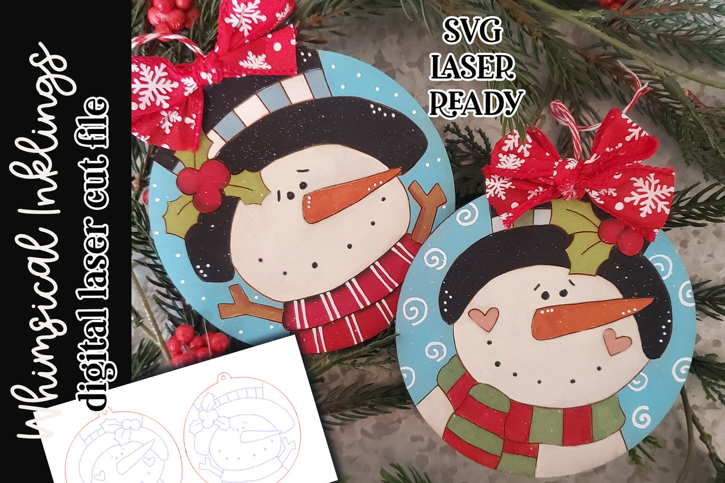 Frosty friends Snowman Ornament Set SVG| Laser Cut Snowman Ornament| Glow Forge| Ornament SVG