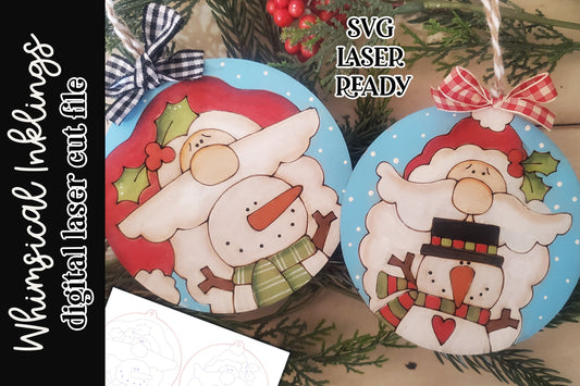 Santas Frosty Friends Ornament Set SVG| Santa Claus SVG| Laser Cut Snowman Ornament| Glow forge| Ornament SVG