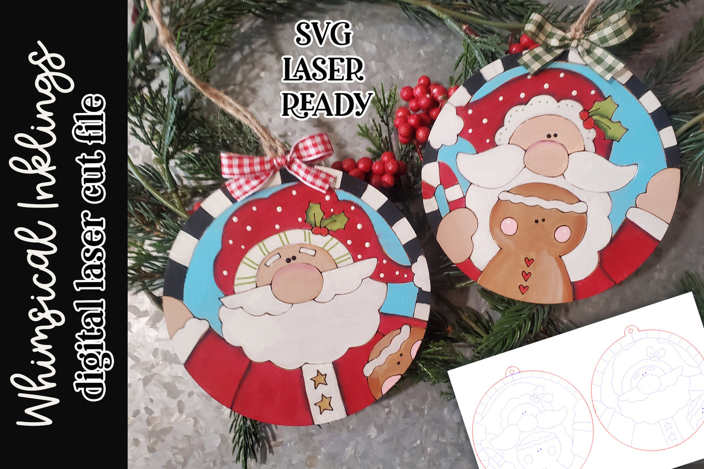 Gingerbread Santa Ornament Set SVG| Santa Claus SVG| Laser Cut Snowman Ornament| Glow forge| Ornament SVG