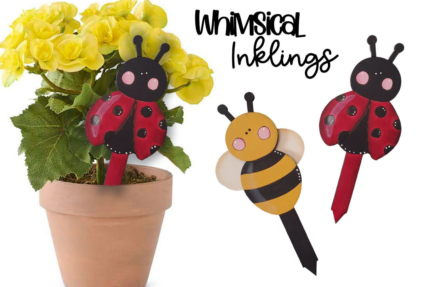 Bee Happy Plant Poke SVG |Laser Ready Spring Plant Pokes| Glow Forge plant Poke| Bouquet Plant Pokes | Ladybug SVG