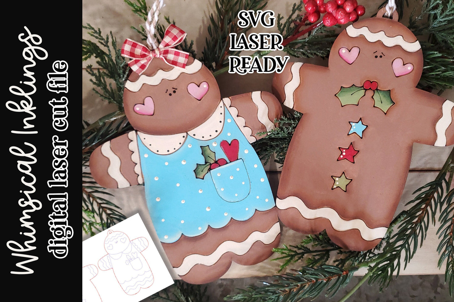 Gingerbread Couple Ornaments| Christmas SVG| Laser Cut Christmas Gingerbread| Glow forge|  Ginger Ornament SVG