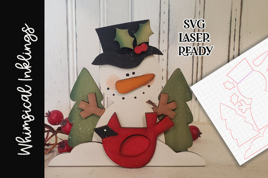 Cardinal Snowman SVG| Laser Cut Snowman | Glow forge| Shelf Sitter Snowman SVG