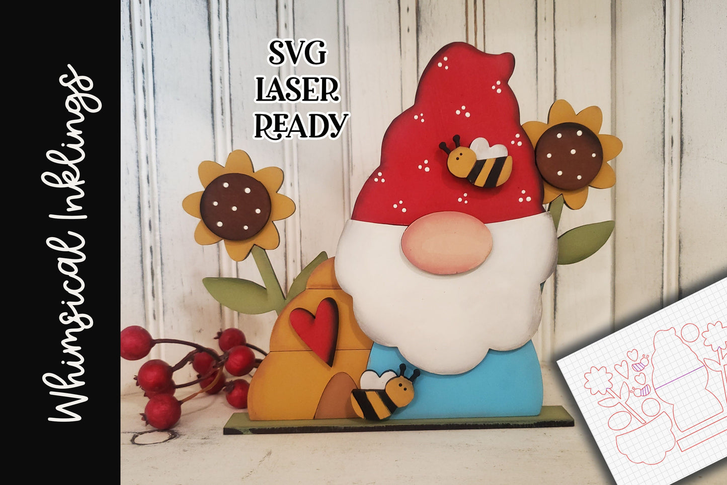 Bitty Bee Gnome SVG |Laser Ready Gnome| Glow Forge Gnome| Summer Gnome SVG