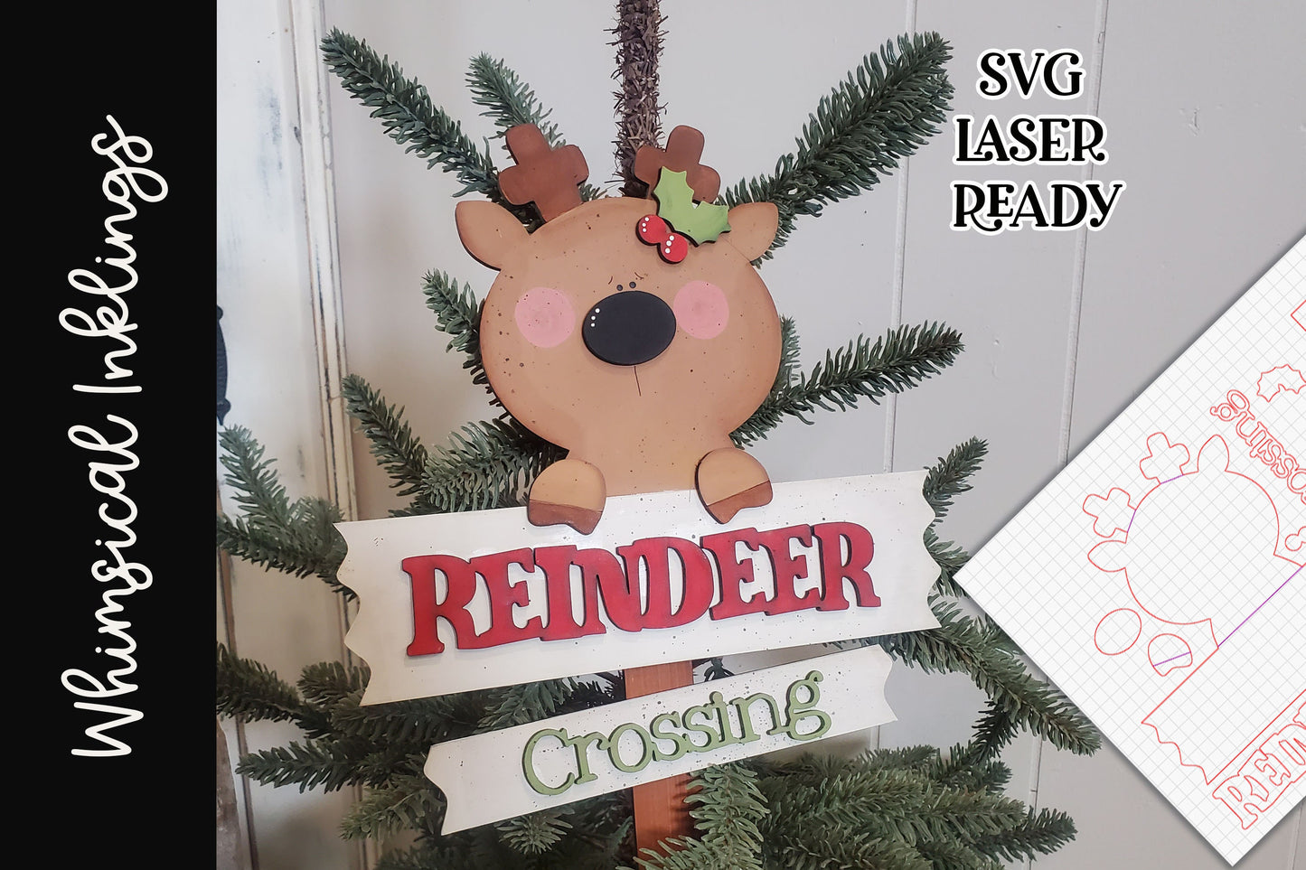 Reindeer Crossing Yard Sign SVG| Laser Cut Reindeer| Glow forge| Christmas SVG