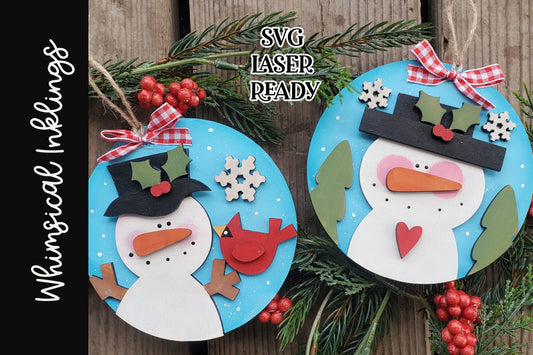 Frosty friends Snowmen Ornament Set SVG| Laser Cut Snowman Ornament| Glow Forge| Ornament SVG