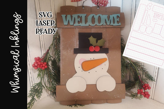 Welcome Snowman Sign SVG |Laser Ready Snowman| Glow forge Snowman Sign| Snowman SVG